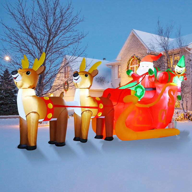 GOOSH Christmas Inflatable 10FT Santa Sleigh Outdoor Christmas
